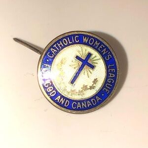 Vtg Birks Sterling Catholic Women’s League For God & Canada Enamel Pin .6”
